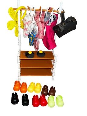labubu doll clothes outfits shoes boots purse clothing rack lot